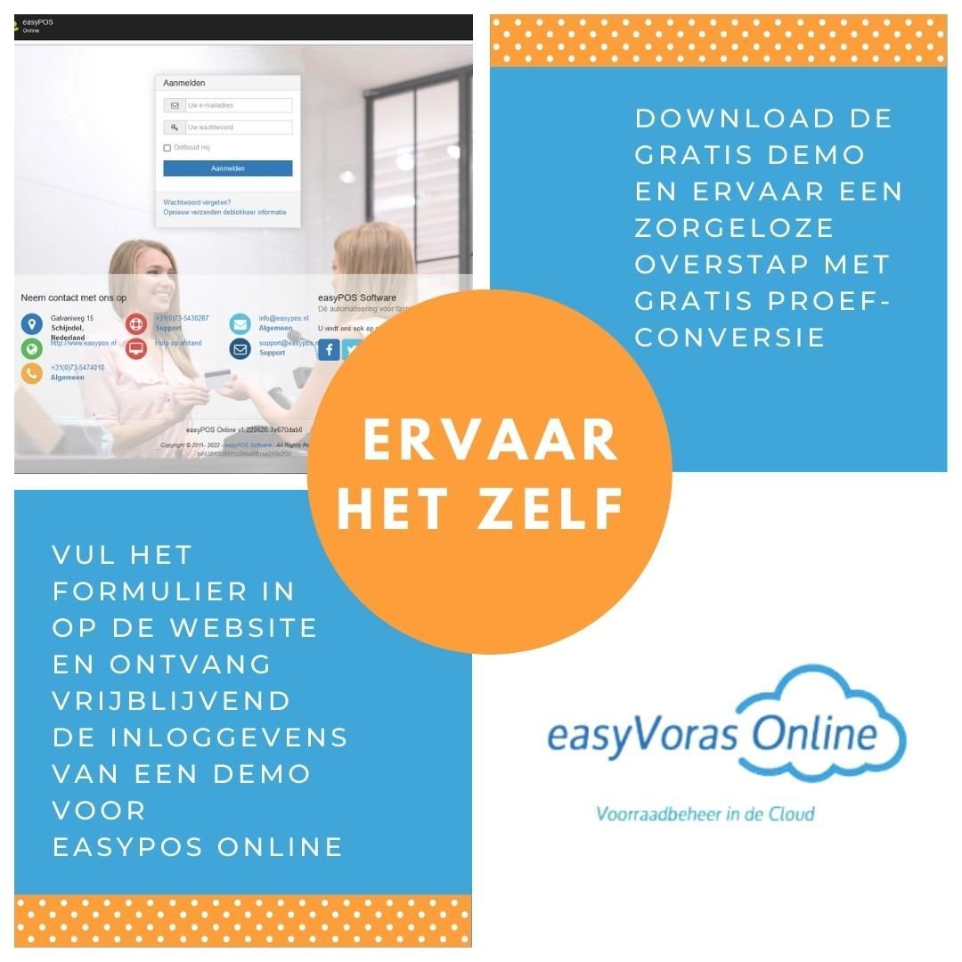 Kies voor een gratis demo van onze online software.
Probeer het online voorraadprogramma easyVorasOnline, net als vele tevreden gebruikers in de fashion-branche.
Vraag vrijblijvend inlogcodes aan via onze website en ervaar het zelf.
www.easypos.nl/demo-aanvraag-easyposonline/
#retailsoftware #kassa #voorraad #demo #gratisdemo #vrijblijvend #online #inthecloud #fashion #onlinesoftware #conversie #winkelautomatisering #winkel #SoftwareVoorWinkelsEnWebshops