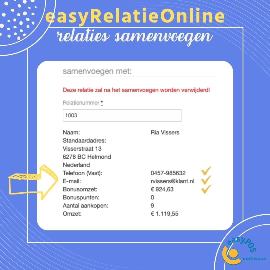 Voorkom dubbele relaties in jouw klantenbestand
Gebruik rapportages om dubbele relaties op te sporen. Voeg de dubbele relaties vervolgens samen, mét behoud van bonuspunten.
www.easypos.nl – software – klantenbeheer
#retailsoftware #relatiebeheer #klantenbeheer #crm #aankopen #loyaliteit #loyalty #spaarprogramma #sparen #bonus #cloud #online #fashion #onlinesoftware #winkelautomatisering
#SoftwareVoorWinkelsEnWebshops